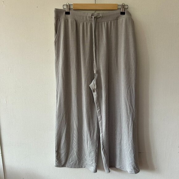 Cuddleduds Pull On Capris Womens Large Gray Ribbed Pockets Tie Waist Cozy - Picture 1 of 6